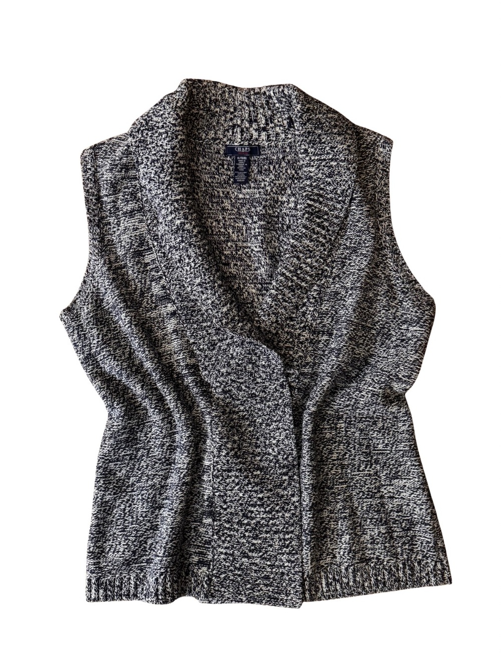Chaps Navy & White Marled Sleeveless Shawl-Collar Cardigan Vest